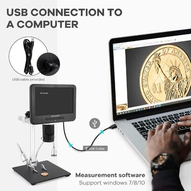 Цифровий мікроскоп Andonstar AD246S-M з 7-дюймовим екраном, 2000x, 3 об'єктиви, запис 2160P UHD, 32GB карта пам'яті