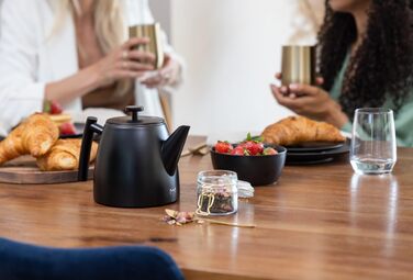 Teapot | Stainless Steel 1L | Teapot with Infuser | Stainless Steel Teapot | Stove for Teapot | Teapot with Stove | Tea Maker | Double-Walled (Black)