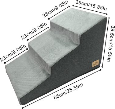 Сходинки для собак BingoPaw: 3 сходинки, 40 см, знімний чохол, протиковзкий, для маленьких собак, котів, до дивану/ліжка, 39x65x40 см