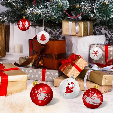 Шарм-кулі для ялинки з пластику, 16 шт. Червоні та білі прикраси для ялинки з стрічкою, декор до Різдва