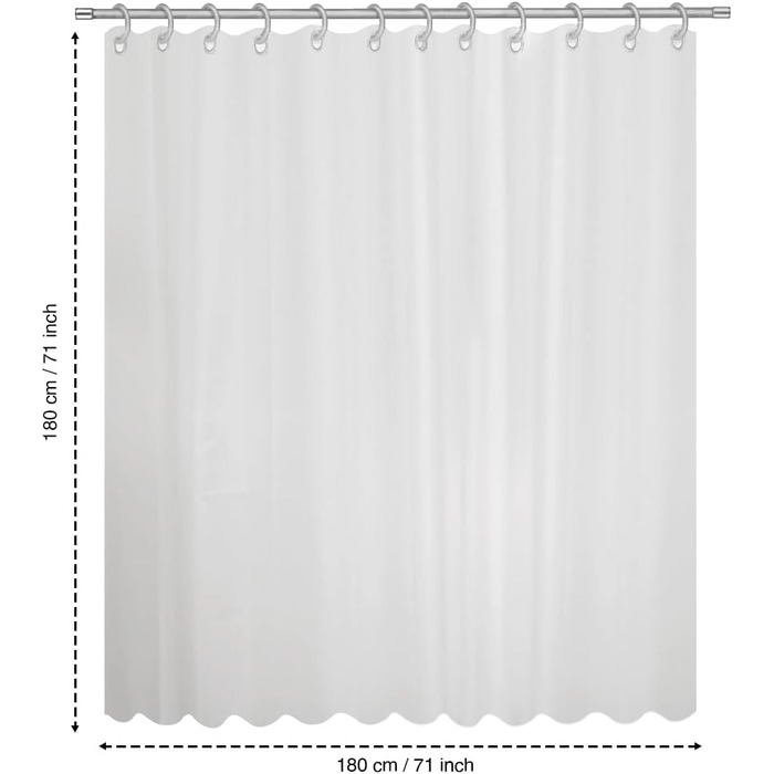 Шторка для душу ANSIO 180x180 см, біла, антигрибкова, з кільцями, 2 шт.