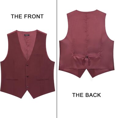 Жилет для чоловіків HISDERN: формальний, елегантний, бавовна, однотонний, V-подібний виріз, з кишенями, для весілля, вечірки, бізнесу (бордовий, розмір M)