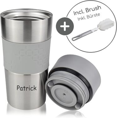 Термокружка Milu 450 мл з нержавіючої сталі, ізольована, без витоку, для кави з собою, автотермос, travel mug (з можливістю гравіювання, сірий)