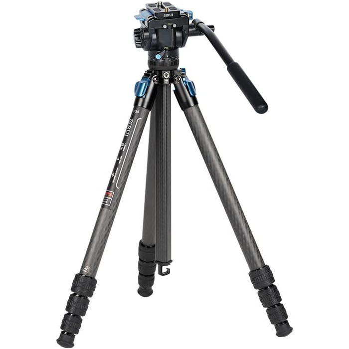 Штатив SIRUI ST-124+VA-5 з відеоголовою для панорамної зйомки, з карбонового волокна, для DSLR-камер, 4 секції, висота до 166 см, навантаження до 3 кг