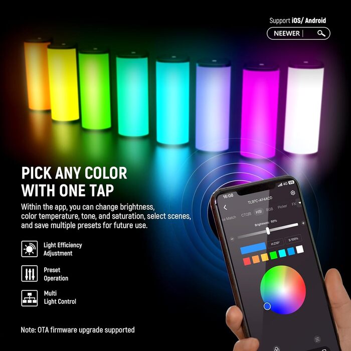 NEEWER LED відеосвітло з магнітним тримачем та штативом, RGB, 2500-8500K, 2500mAh, TL96RGB/TL97C (2 шт.)