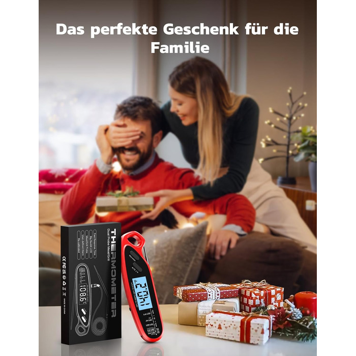 Термометр для м'яса Babacom з миттєвим відображенням та двома зондами, великим екраном, налаштуванням тривоги та калібруванням. Підходить для приготування на грилі, в духовці, для цукру та рідин.