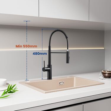 Змішувач кухонний CECIPA з витяжною лійкою, чорний, нержавіюча сталь, 360° обертання, 2 режими струменя