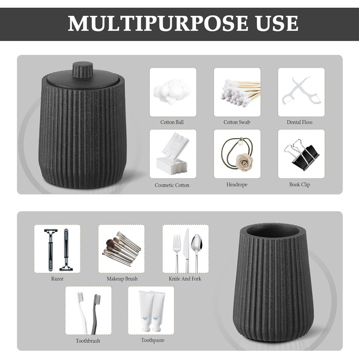 Набір аксесуарів для ванної кімнати KASUNTING, чорний, 5 предметів, штучний камінь