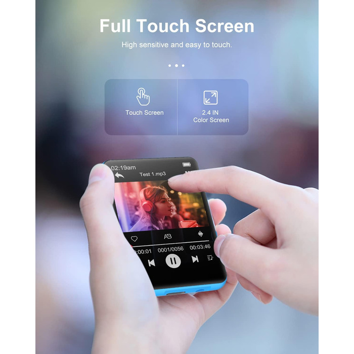 MP3 плеєр 64GB Bluetooth 5.3 HiFi з металевим корпусом, радіо FM, диктофон, сенсорний екран 2.4