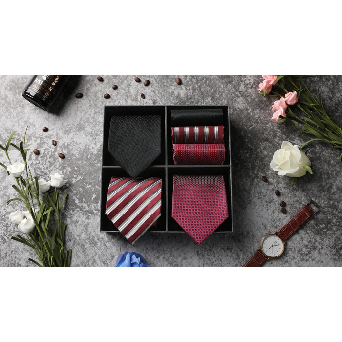 HISDERN Набір краваток для чоловіків (3 шт.) Класичні краватки та нагрудні хустки з шовку для весілля та свят