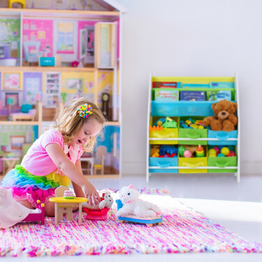 Relaxdays Children's Shelf with 6 Boxes & 2 Hanging Pockets