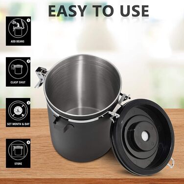 Контейнер для кави Dreamhigh® з дозатором, 1 кг, нержавіюча сталь, 2800 мл, чорний