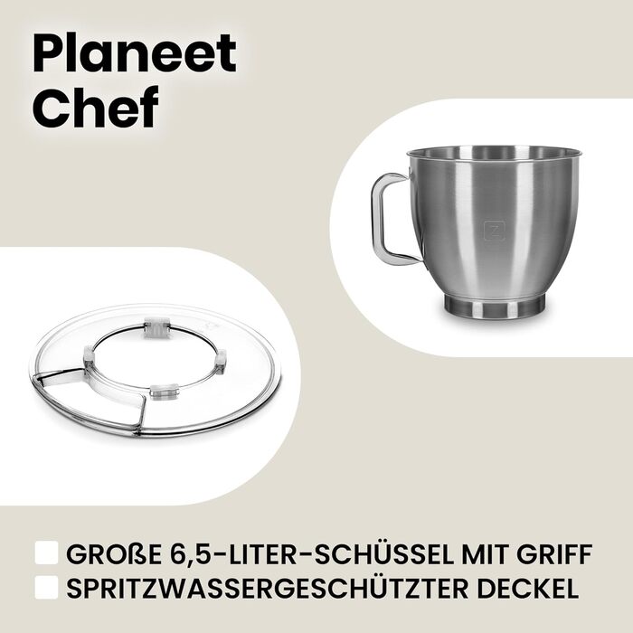 Кухонна машина ZEEGMA Planeet Chef: потужний міксер з чашею 6.5 л, 2200W, 7 швидкостей, для тіста та інших продуктів