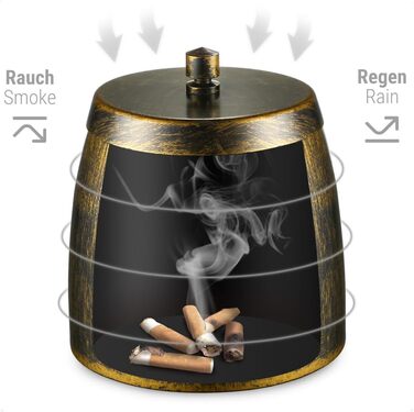 Преміум попільничка Windaschenbecher з кришкою з нержавіючої сталі, велика, захищена від вітру та дощу для вулиці та дому, попільничка на стіл, колір бронзовий