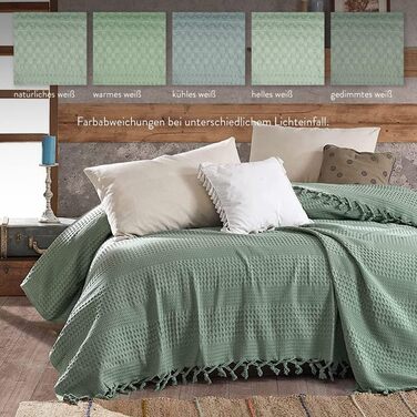 Покривало BOHORIA Premium 220x240 см, 100% бавовна, Oeko-Tex, вафельна текстура, двостороннє, смарагдове, велике для ліжка, дивана, Urban Loft