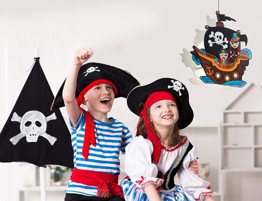 EGLO SAN CARLO Pendant Light for Kids, Children's Lamp with Pirate Motif, Decoration for Boys and Girls, Colorful Pendant Light for Children's Rooms, Pirate Ship Lamp, Steel, 28 W, white