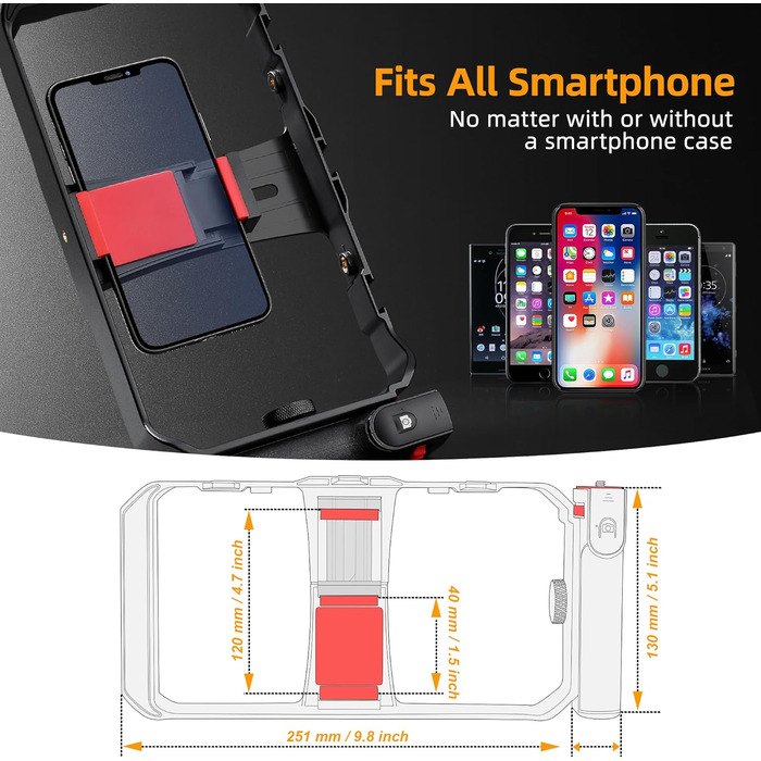 Стабілізатор Zeadio Tripel Zubehörschuh для смартфона з відео-рігом, ручка для камери, екшн-камери, DSLR та смартфонів (Професійний набір)