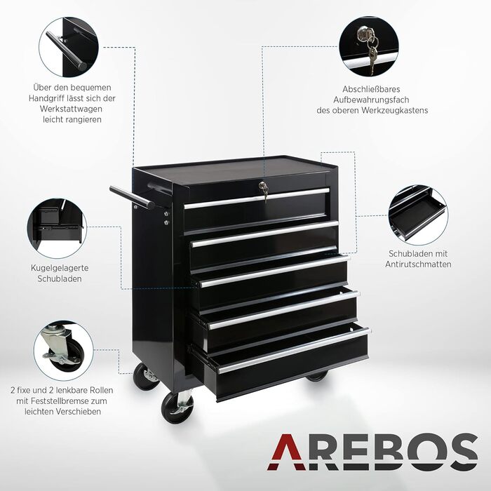 Arebos 5-Drawer Tool Trolley