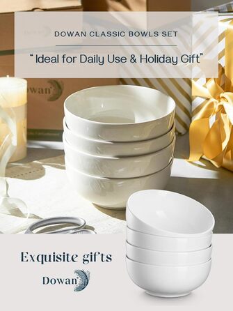 Набір супових мисок DOWAN 1100 мл (4 шт.) - білі керамічні миски для супу, каші, пасти, Φ18 см, стікшільні