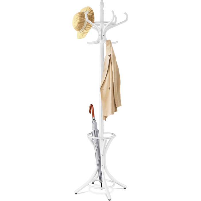 GIANTEX Coat Rack with Umbrella Stand, Clothes Rack Wood with 12 Clothes Hooks, Wooden Coat Tree Freestanding, Standing Coat Rack for Entryway Living Room (white)