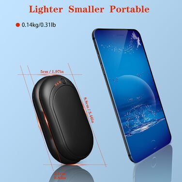 Електричний нагрівач для рук, перезарядна пара з 6000mAh, кишеньковий нагрівач з USB-кабелем, 3 режими нагріву, 20 годин тепла, акумуляторний кишеньковий нагрівач для активного відпочинку взимку, чорний