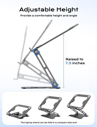 Adjustable Laptop Stand for Desk - Portable Aluminum Laptop Riser, Foldable, HP Compatible (10-16 inch), Space Black