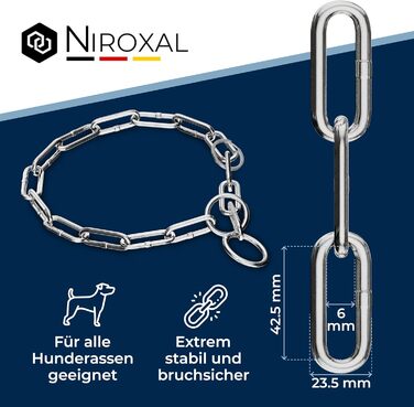Нашийник для собак з обхватом шиї 49-53 см з нержавіючої сталі V4A, ланцюговий нашийник з запобіжником, довгі ланки 5 мм, загальна довжина 64 см
