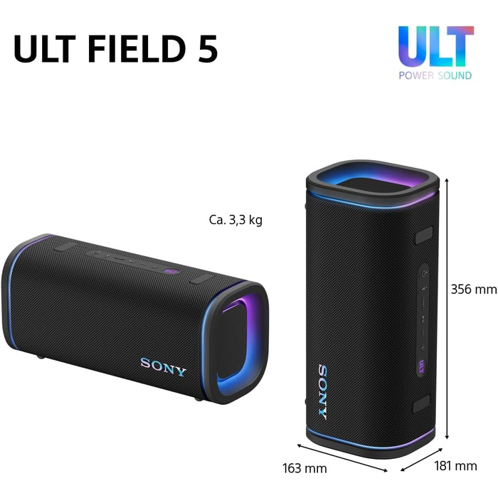 Sony ULT Field 5 – Портативна Bluetooth колонка з ULT Power Sound, IP67 (водонепроникна, пилозахищена, ударостійка), 12 год роботи, білий