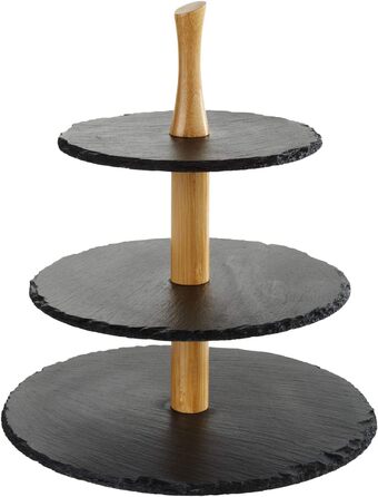 3-ярусна етажерка APS з шиферних плит, діаметр 30/25/20 см, висота 34 см, з акацієвого дерева