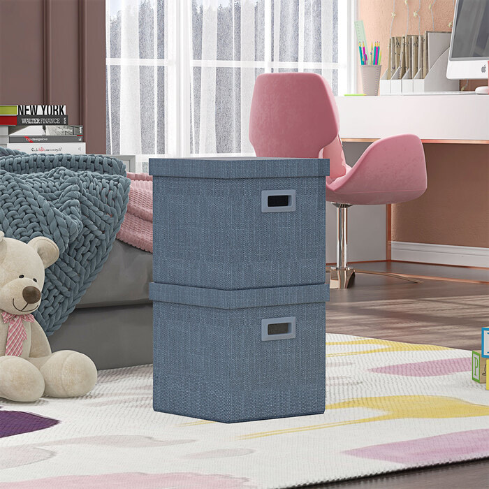 HOMCOM Storage Boxes 2-Pack, Stackable Storage Cubes, Foldable Storage Box for Living Room, Bedroom, 30 x 30 x 29 cm, Blue | Aosom