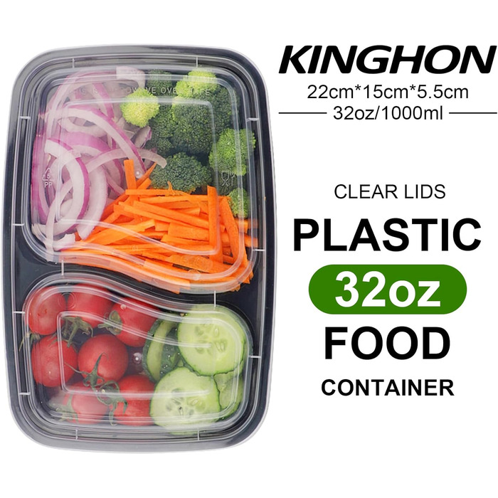 Набір контейнерів для їжі Meal Prep, 20 шт., 32 oz (2 відділення) - BPA Free, для мікрохвильової печі, морозильника та посудомийної машини