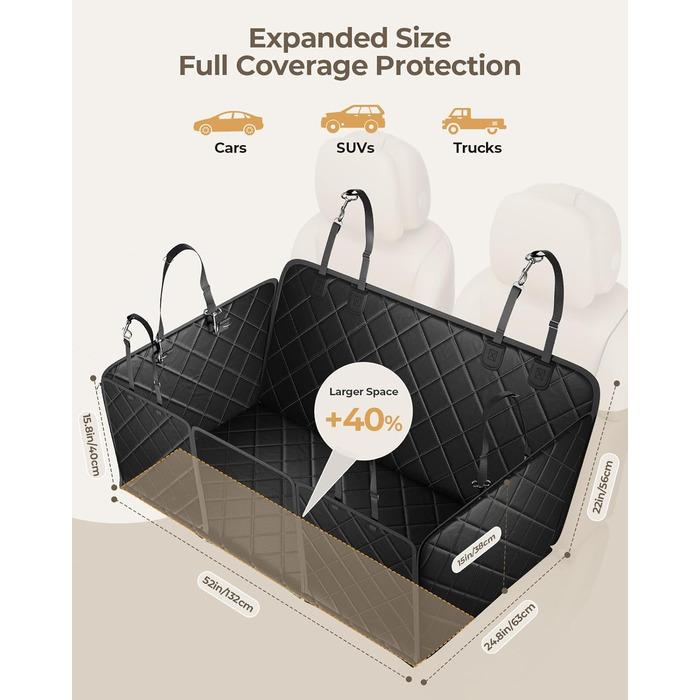 Килимок для собак у машину з жорсткою основою | Водонепроникний, антиковзний, захист від подряпин | 6-в-1, XXL, з ременями безпеки