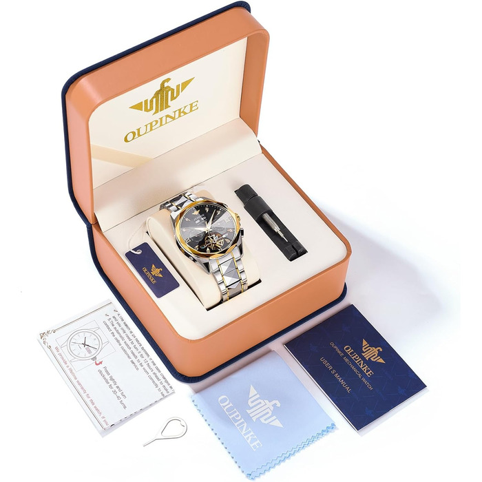 Чоловічий наручний годинник OLEVS G3316: аналоговий, водонепроникний, зі сталевим двоколірним ремінцем, чорним циферблатом, підсвічуванням та календарем