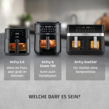 Фритюрниця без олії CASO AirFry 6.0 - 6 літрів, тиха, з таймером та 8 пресетами, нержавіюча сталь