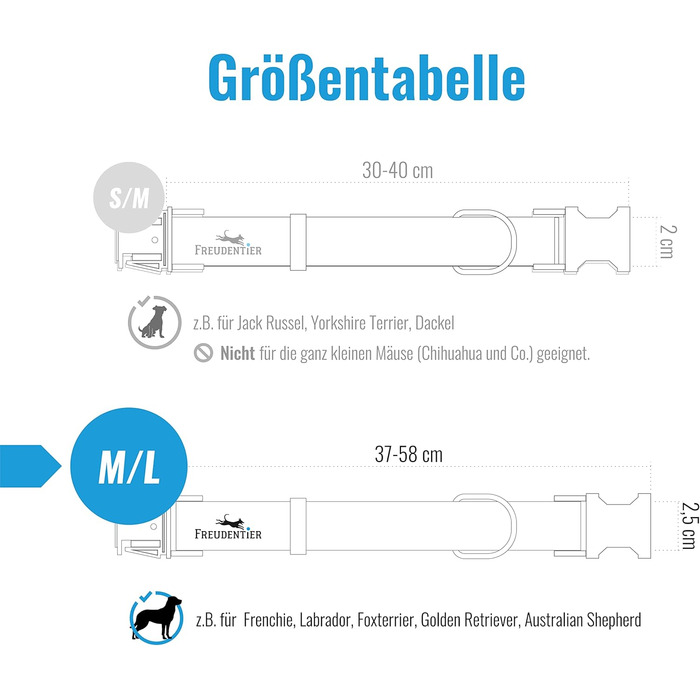 Dog collar and 2m dog leash set in an elegant design - Adjustable dog leash - Includes gift box - For small, medium & large dogs - Classic Collection, The Original (37-58cm)