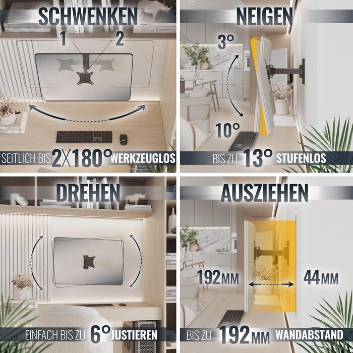 Настінне кріплення для монітора/телевізора RICOO S3911 13-34 дюйми VESA 75x75/100x100 поворотне