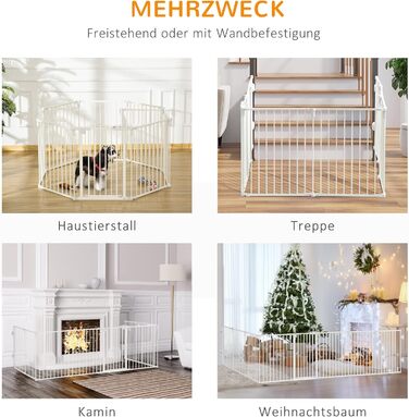 PawHut вольєр для цуценят/маленьких собак, захисний бар'єр з дверцятами, гнучкий, 8 панелей (60 x 76 см), білий