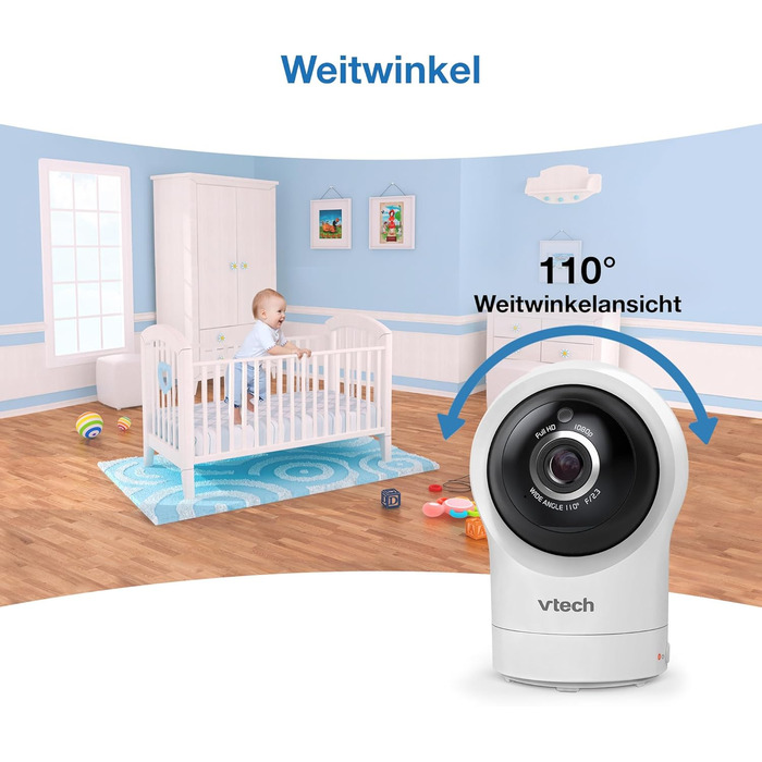 Відеоняня Vtech VM901-1W WiFi з 5-дюймовим HD-дисплеєм, поворотна камера 1080P, мобільний додаток, широкий кут огляду 120°, сумісна з iOS та Android