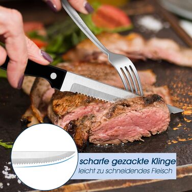 Herogo Cutlery Set, 6 Place Settings, 36-Piece Stainless Steel Cutlery Set with Knife, Fork, Spoon, Steak Knives, Modern Hammered Handle Flatware for Home/Party/Restaurant, Dishwasher Safe, Rustproof