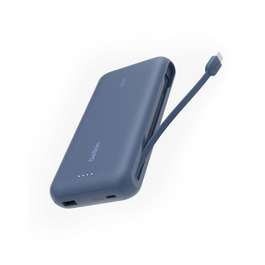 Зовнішній акумулятор Belkin BoostCharge 20K PD 30W з вбудованим кабелем USB-C, Power Bank для iPhone 16, iPad Pro, Samsung Galaxy S25, синій