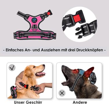 Шлейка для собак PHOEPET регульована, рожева, для прогулянок, з карабіном, світловідбиваючими смугами та контрольною ручкою (M)