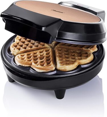 Bestron Heart-Shaped Waffle Maker - Copper Finish, 700W Non-Stick Waffle Iron