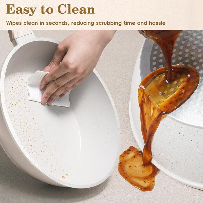 Набір каструль та сковорідок, 12 предметів, з антипригарним покриттям, індукційний, з граніту, без PFOA та PFOS, з силіконовими аксесуарами (білий)