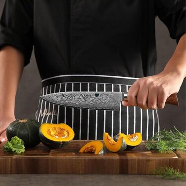 Wakoli EDIB Pro ніж кухарський з дамаської сталі (серцевина VG10) з 20 см лезом – гострий та збалансований – ніж з дамаської сталі з ручкою з паккавуду в подарунковій коробці – ніж кухарський з дамаської сталі для професійних та аматорських кухарів (з гра