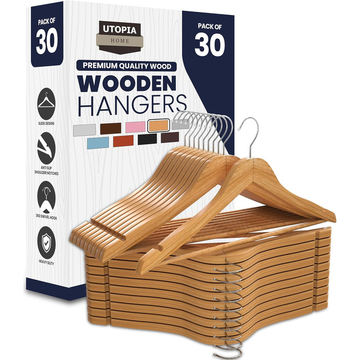 Набір вішалок для одягу Utopia Home (20 шт.) з перекладиною та плечима, білий