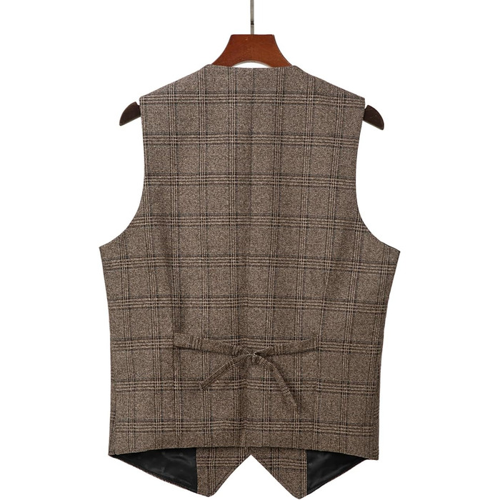 Оливковий костюм для чоловіків Olove-Uit: елегантний, в клітинку, з вовни та твіду, slim fit, для весілля (колір: коричневий, розмір: M)