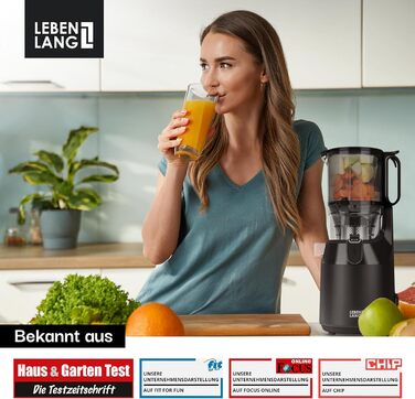Електричний соковитискач LEBENLANG Slow Juicer з рецептами та великим соковидом 135 мм | Для фруктів, овочів, 100% BPA-Free | Мастикуючий соковитискач