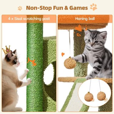 Кігтеточка Taoqimiao Klein, 98 см: котячий будиночок, корзина, 4 стовпчики, м'ячі, зелений (MS029SW)