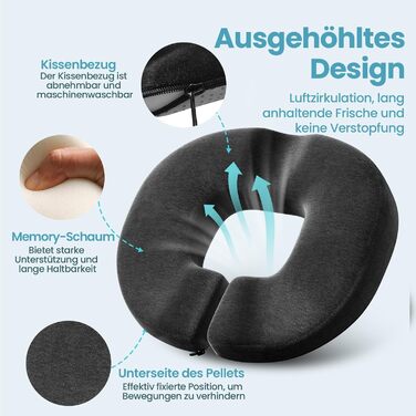 Ортопедична подушка для сидіння Benazcap Donut, для офісних крісел, авто та інвалідних візків – подушка з ергономічної піни з пам'яті ефекту для геморою, ішіасу, вагітності та після пологів, чорна