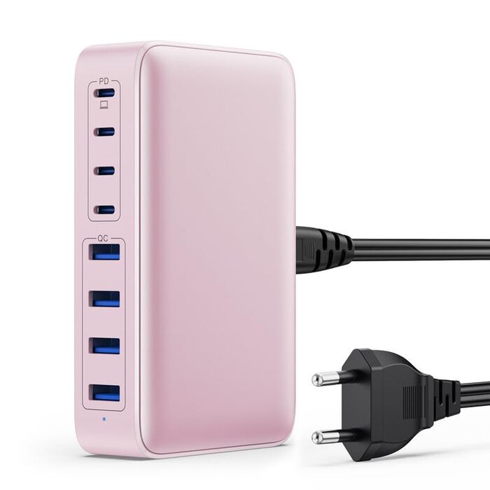 Зарядний пристрій Feob USB-C GaN III 8-Port 200W PPS PD 65W – для MacBook, iPhone, Steam Deck, смартфонів (Рожевий)